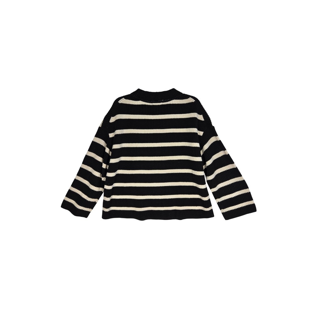 H&M Sweater Women S Pullover Black Striped Ribbed Knit Boxy Chunky Neutral EUC